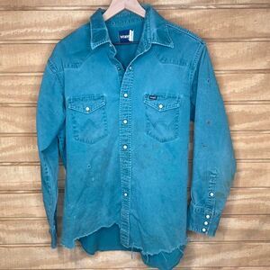 Vintage 90s Wrangler Brushpopper Style Pearlsnap Western Shirt Thrashed Size: XL